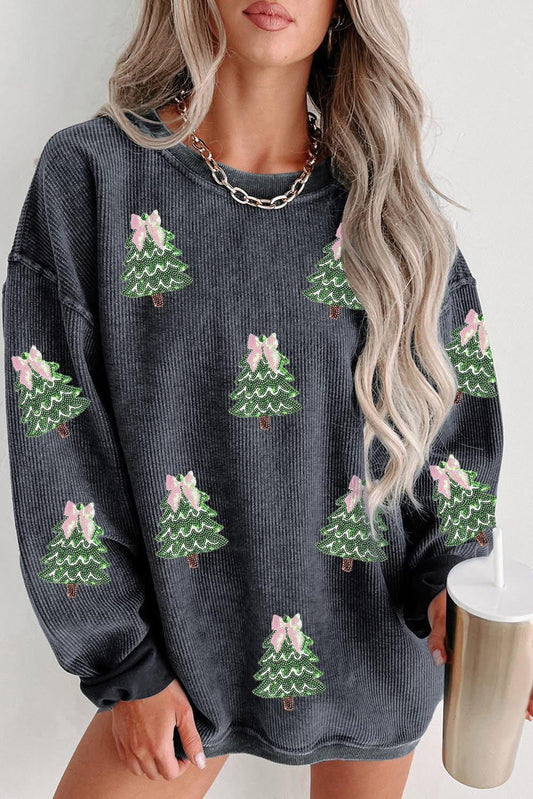 Gray Ribbed Christmas Tree Sweatshirt